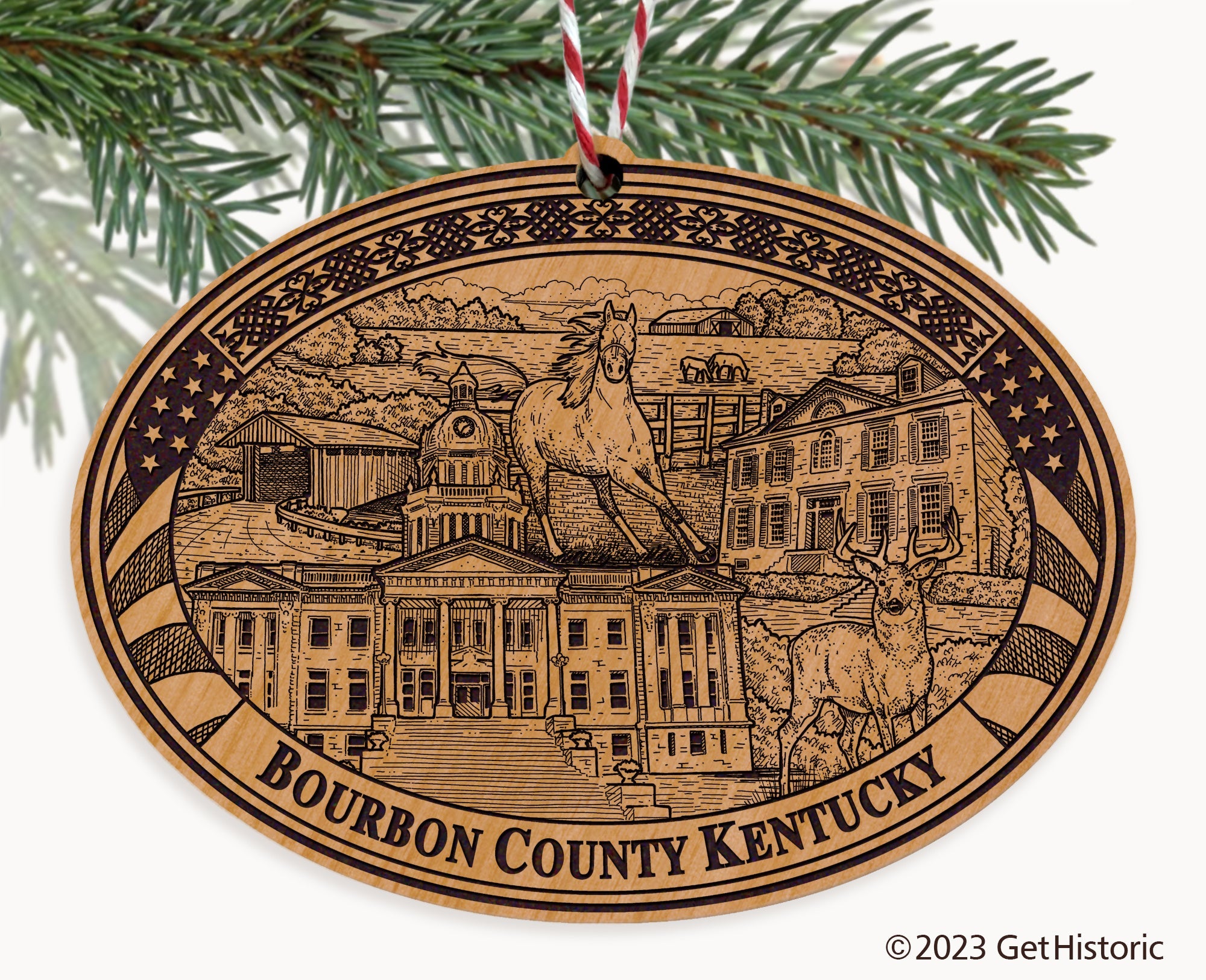 Bourbon County Kentucky Engraved Natural Ornament