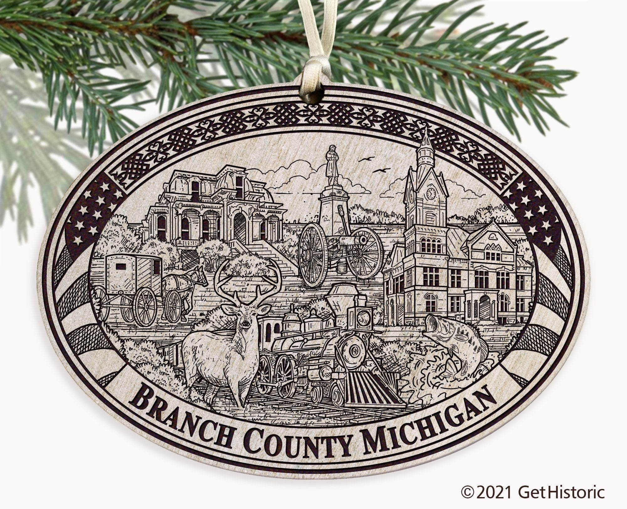 Branch County Michigan Engraved Ornament