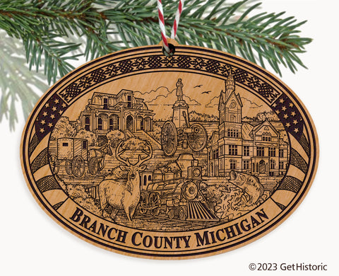 Branch County Michigan Engraved Natural Ornament
