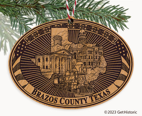 Brazos County Texas Engraved Natural Ornament