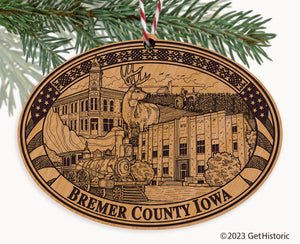 Bremer County Iowa Engraved Natural Ornament