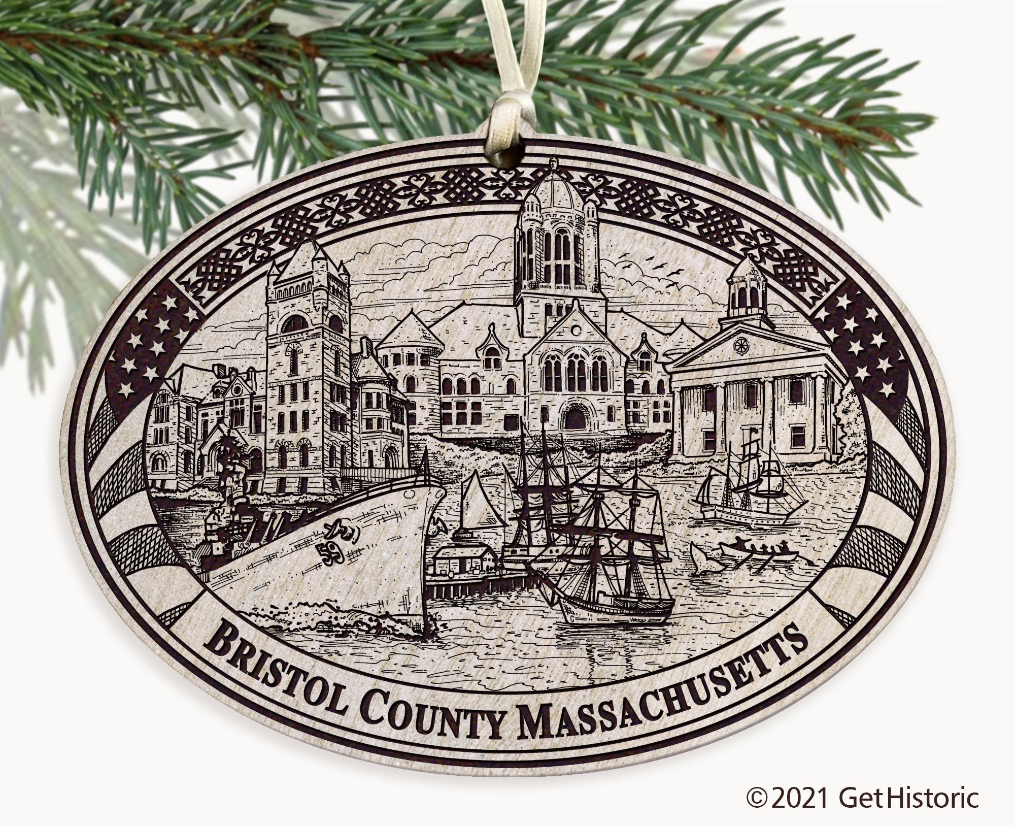 Bristol County Massachusetts Engraved Ornament