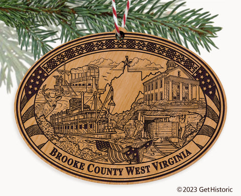 Brooke County West Virginia Engraved Natural Ornament