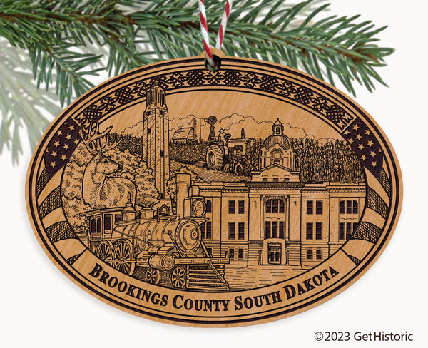 Brookings County South Dakota Engraved Natural Ornament