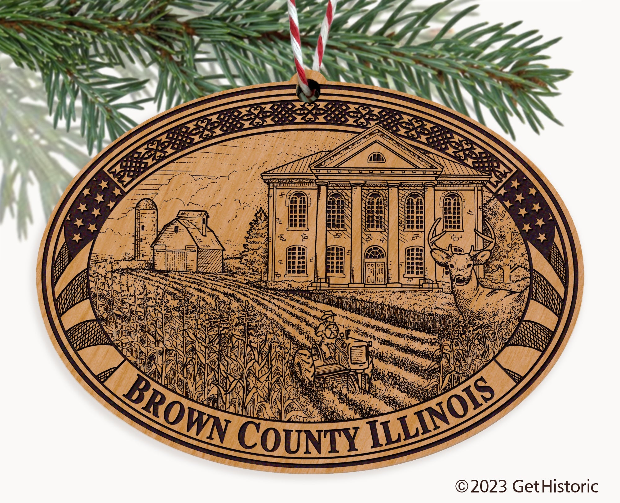 Brown County Illinois Engraved Natural Ornament