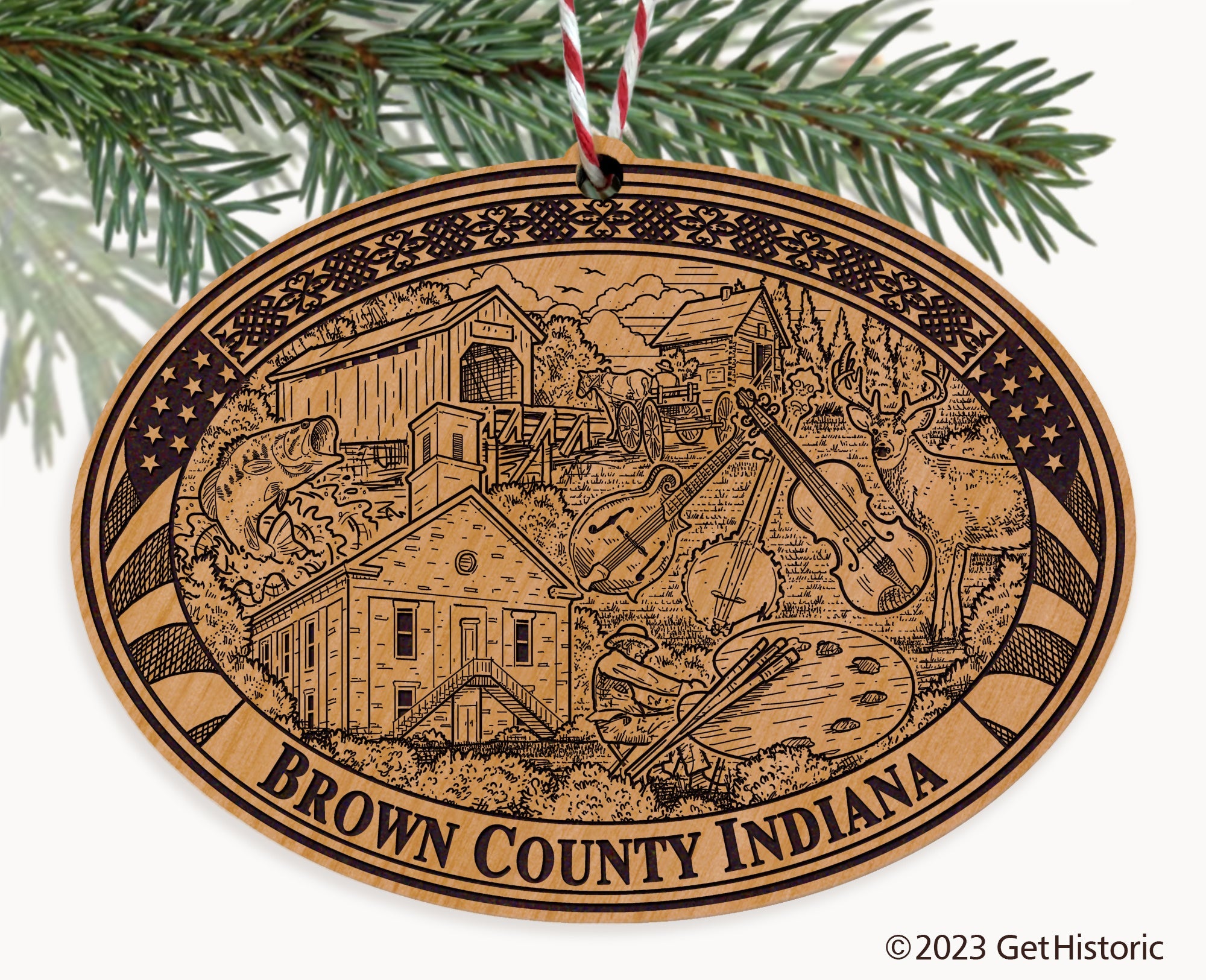 Brown County Indiana Engraved Natural Ornament
