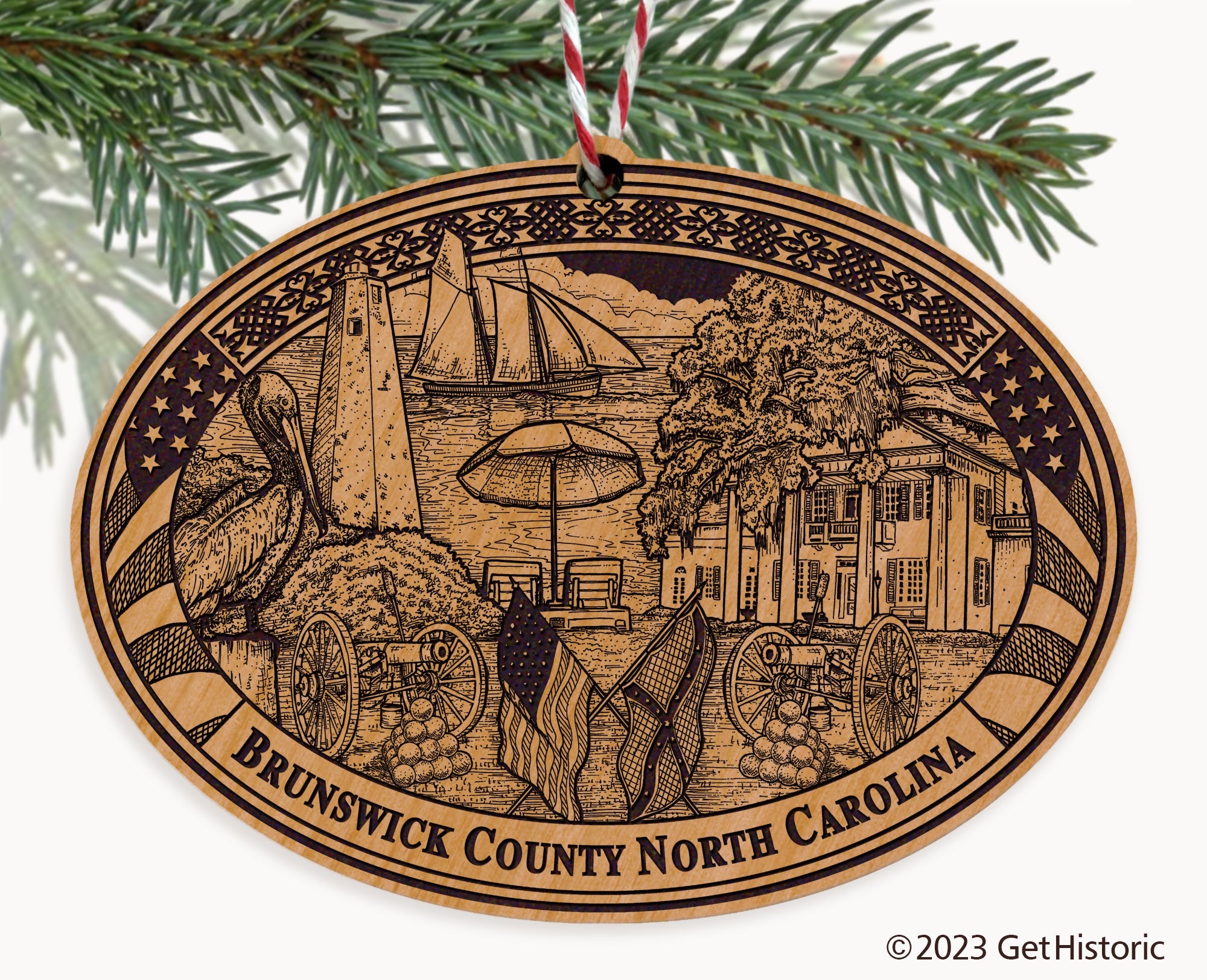 Brunswick County North Carolina Engraved Natural Ornament