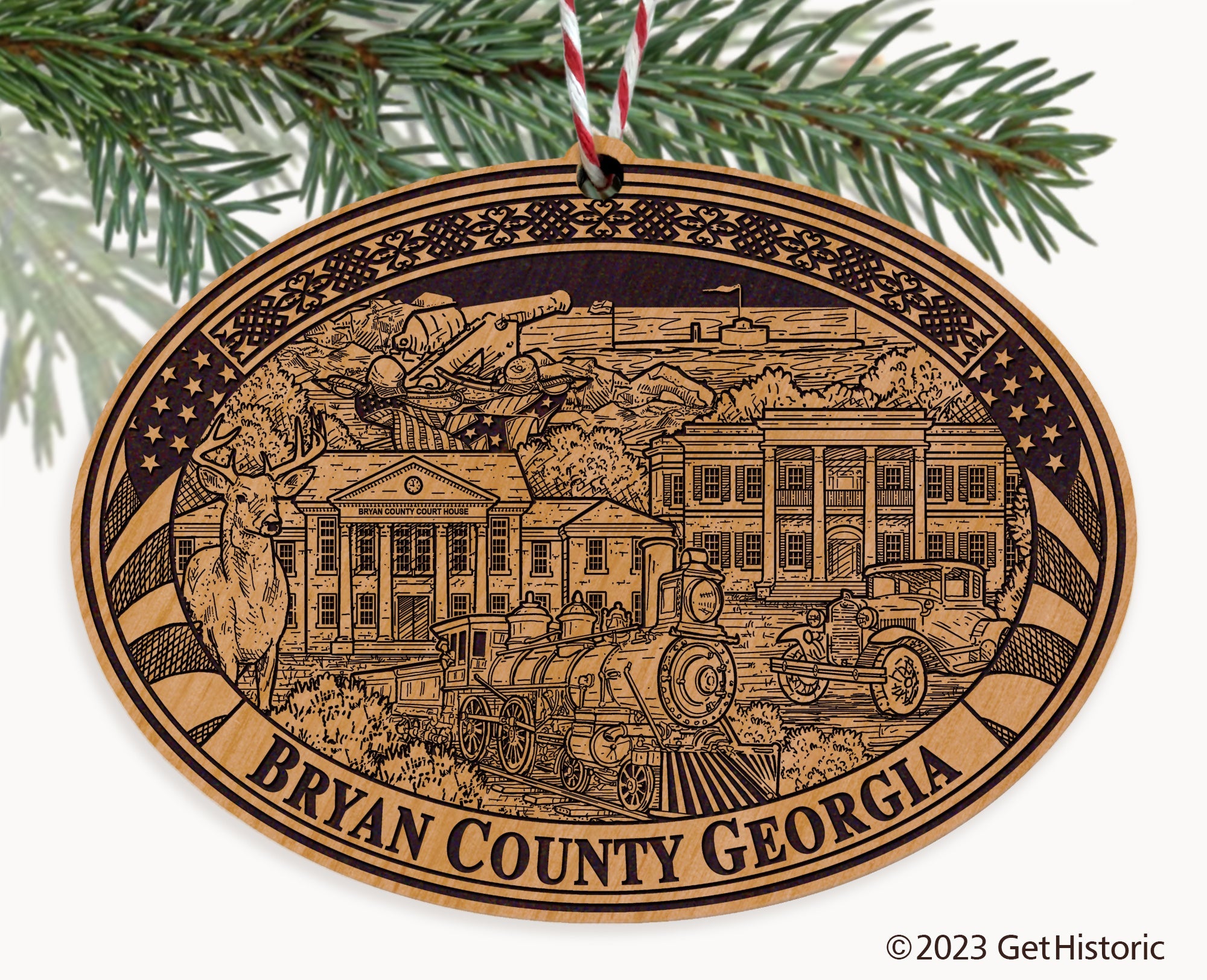 Bryan County Georgia Engraved Natural Ornament