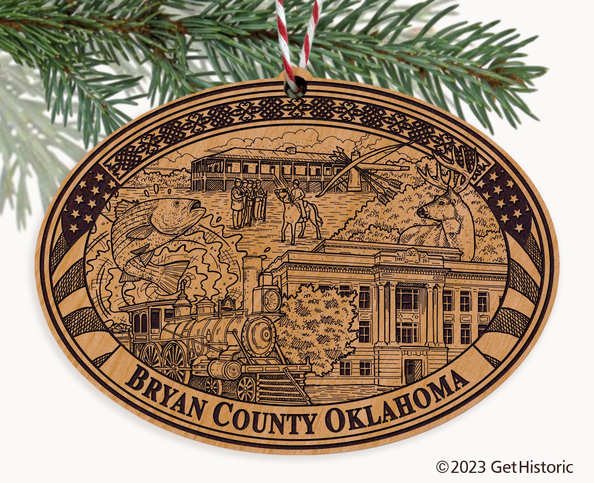 Bryan County Oklahoma Engraved Natural Ornament