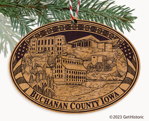 Buchanan County Iowa Engraved Natural Ornament