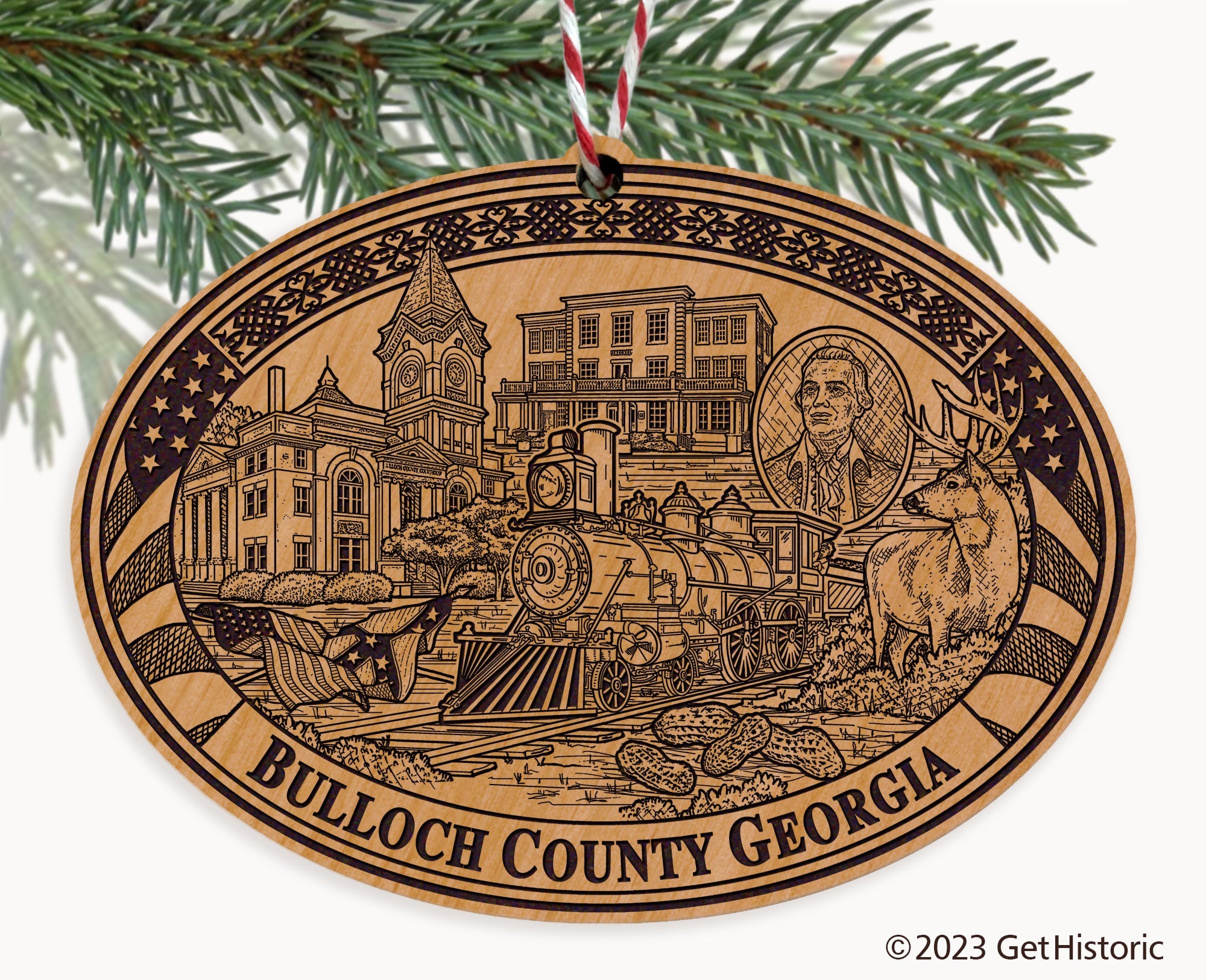 Bulloch County Georgia Engraved Natural Ornament