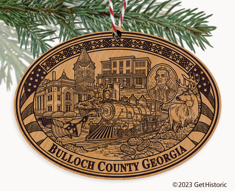 Bulloch County Georgia Engraved Natural Ornament