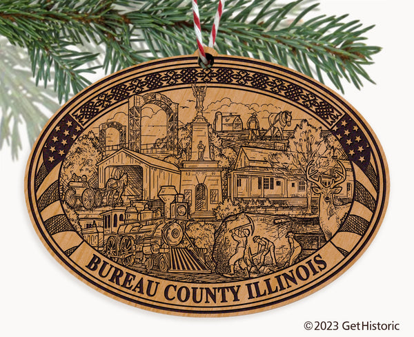 Bureau County Illinois Engraved Natural Ornament