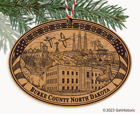 Burke County North Dakota Engraved Natural Ornament
