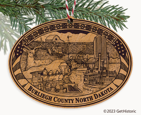 Burleigh County North Dakota Engraved Natural Ornament