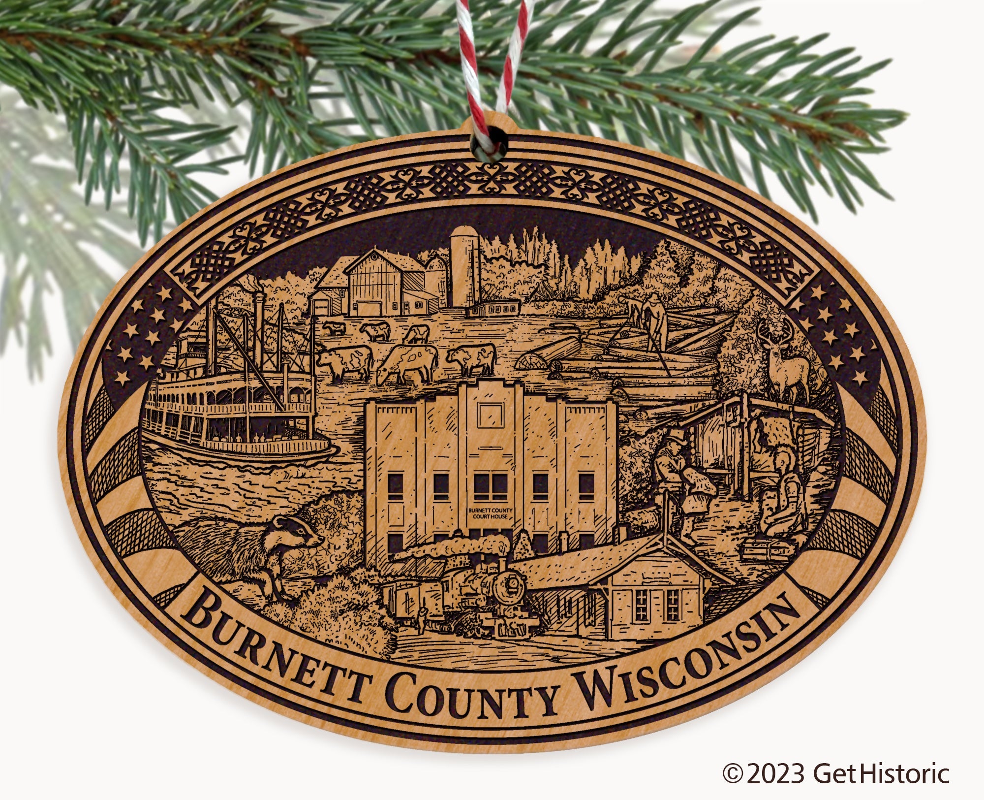 Burnett County Wisconsin Engraved Natural Ornament