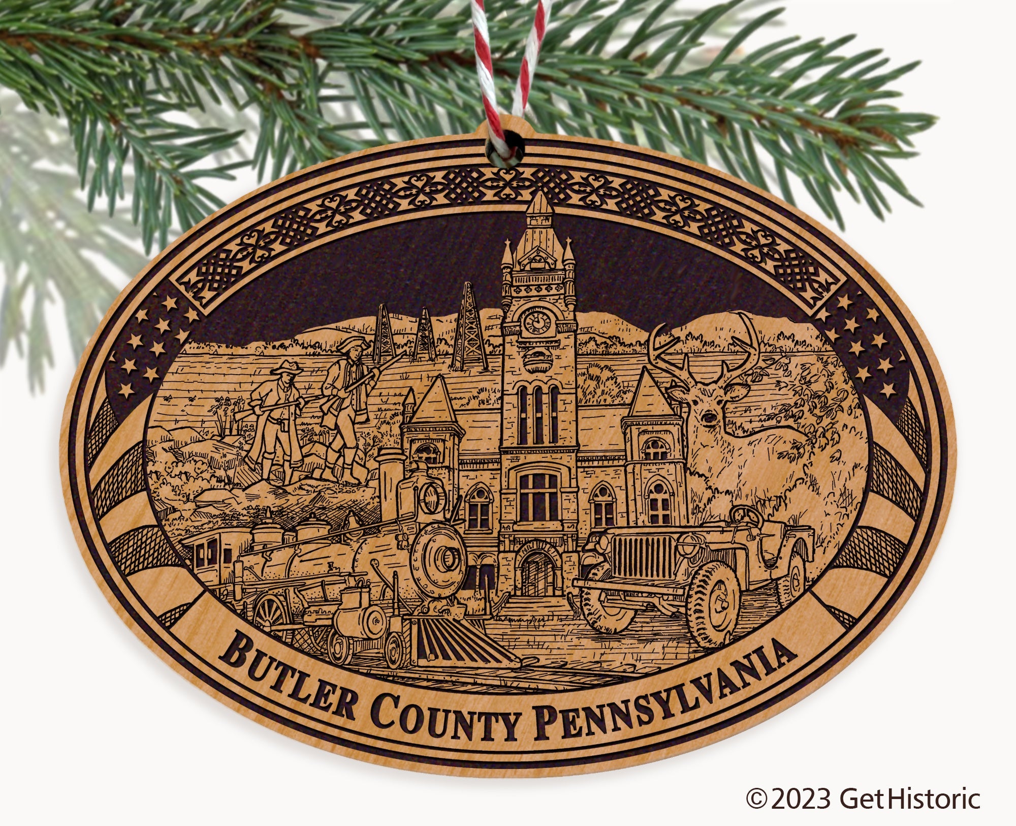 Butler County Pennsylvania Engraved Natural Ornament