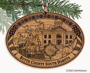 Butte County South Dakota Engraved Natural Ornament