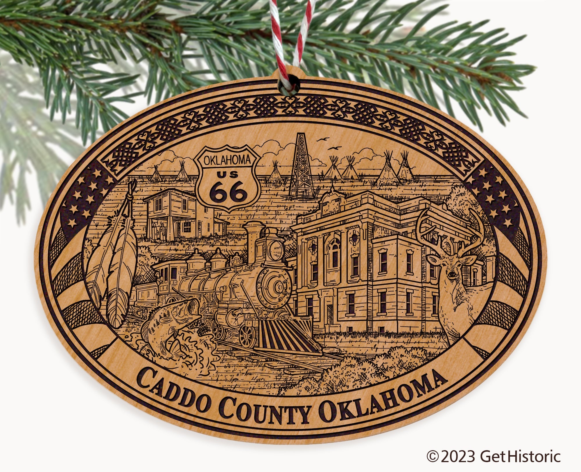 Caddo County Oklahoma Engraved Natural Ornament