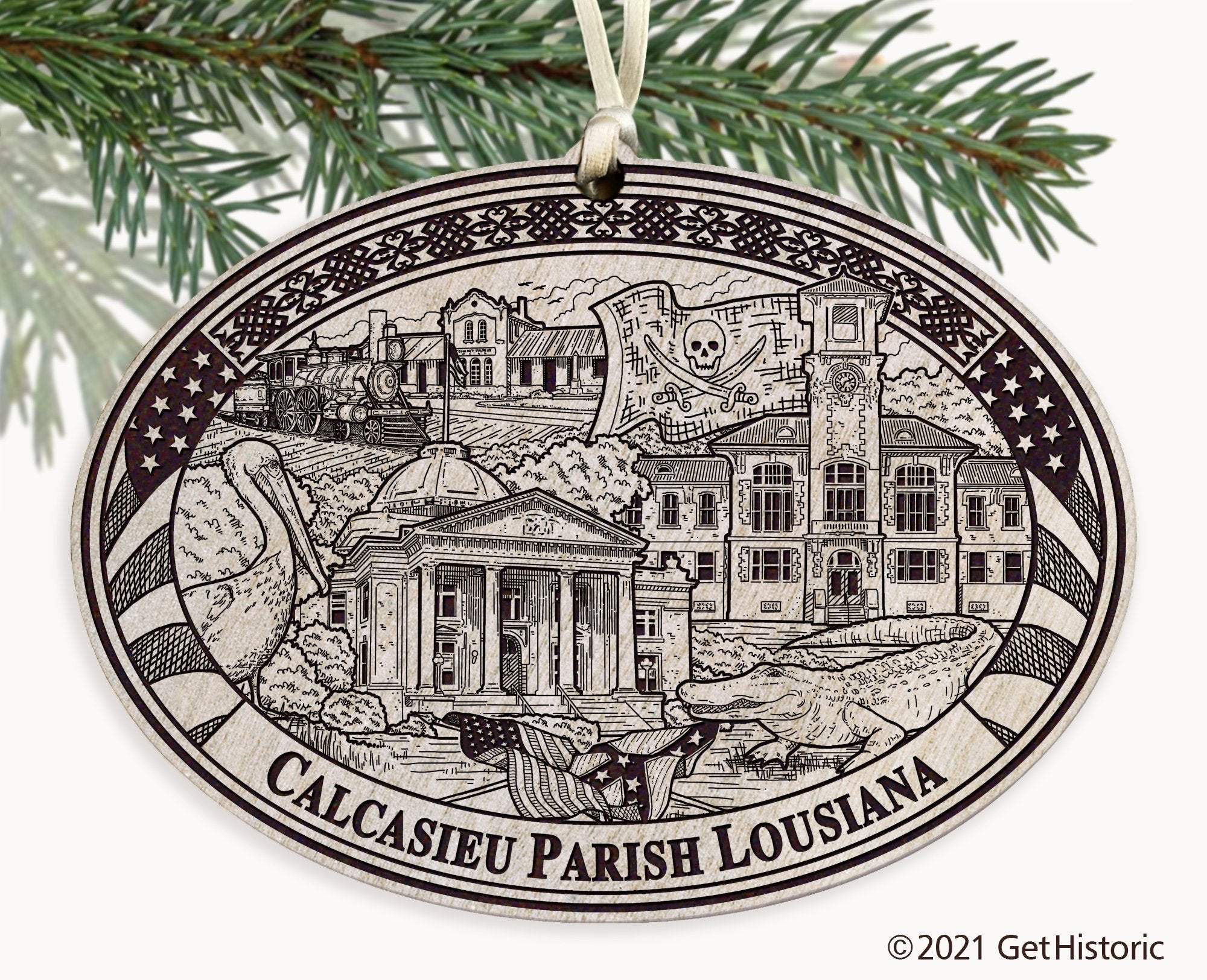 Calcasieu Parish Louisiana Engraved Ornament