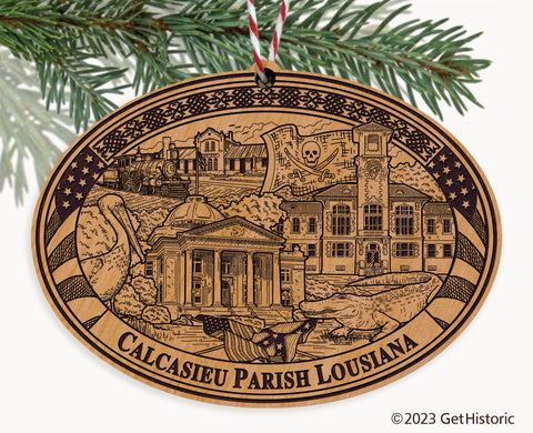 Calcasieu Parish Louisiana Engraved Natural Ornament