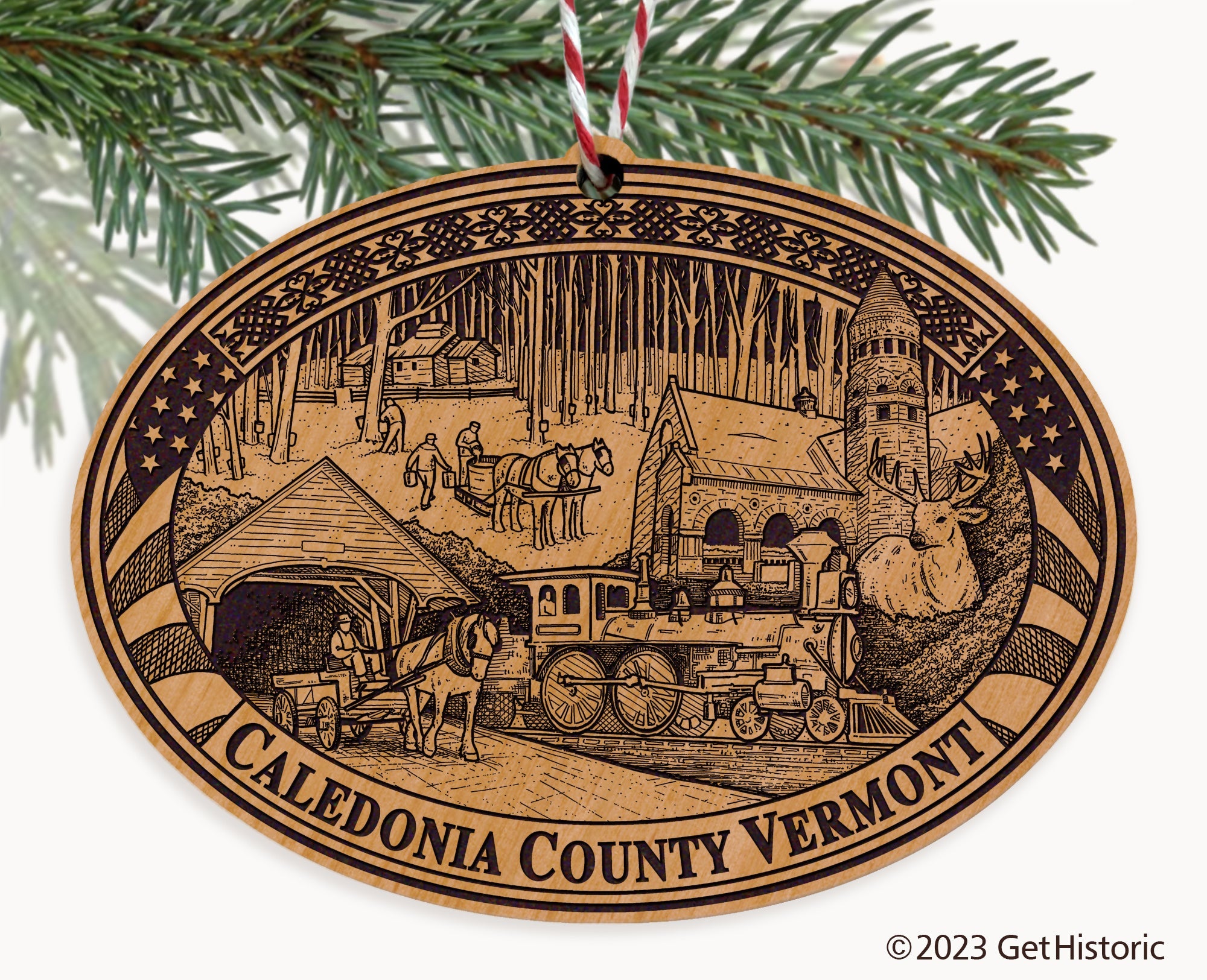 Caledonia County Vermont Engraved Natural Ornament