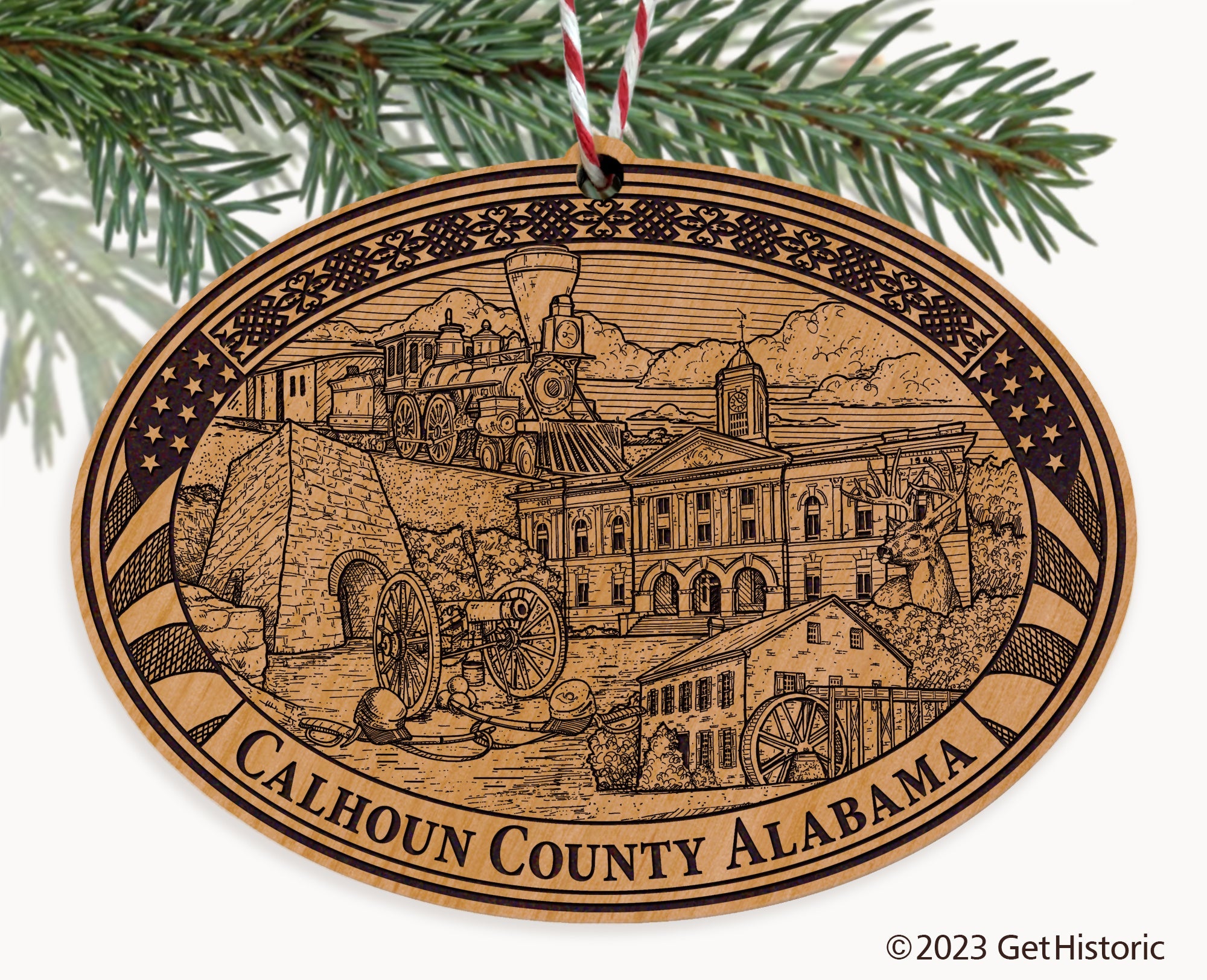 Calhoun County Alabama Engraved Natural Ornament