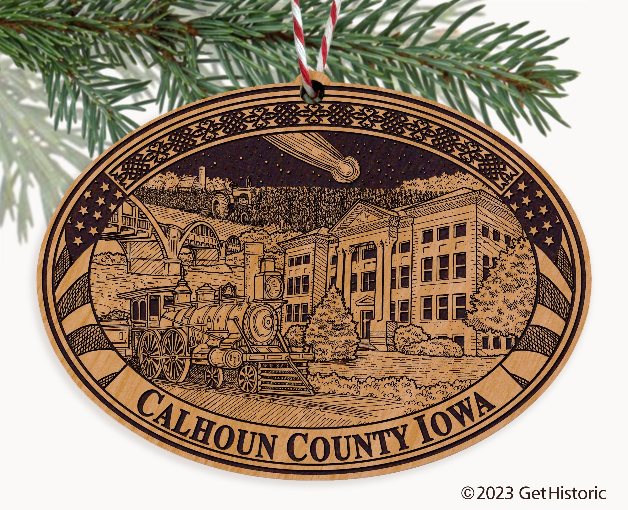 Calhoun County Iowa Engraved Natural Ornament
