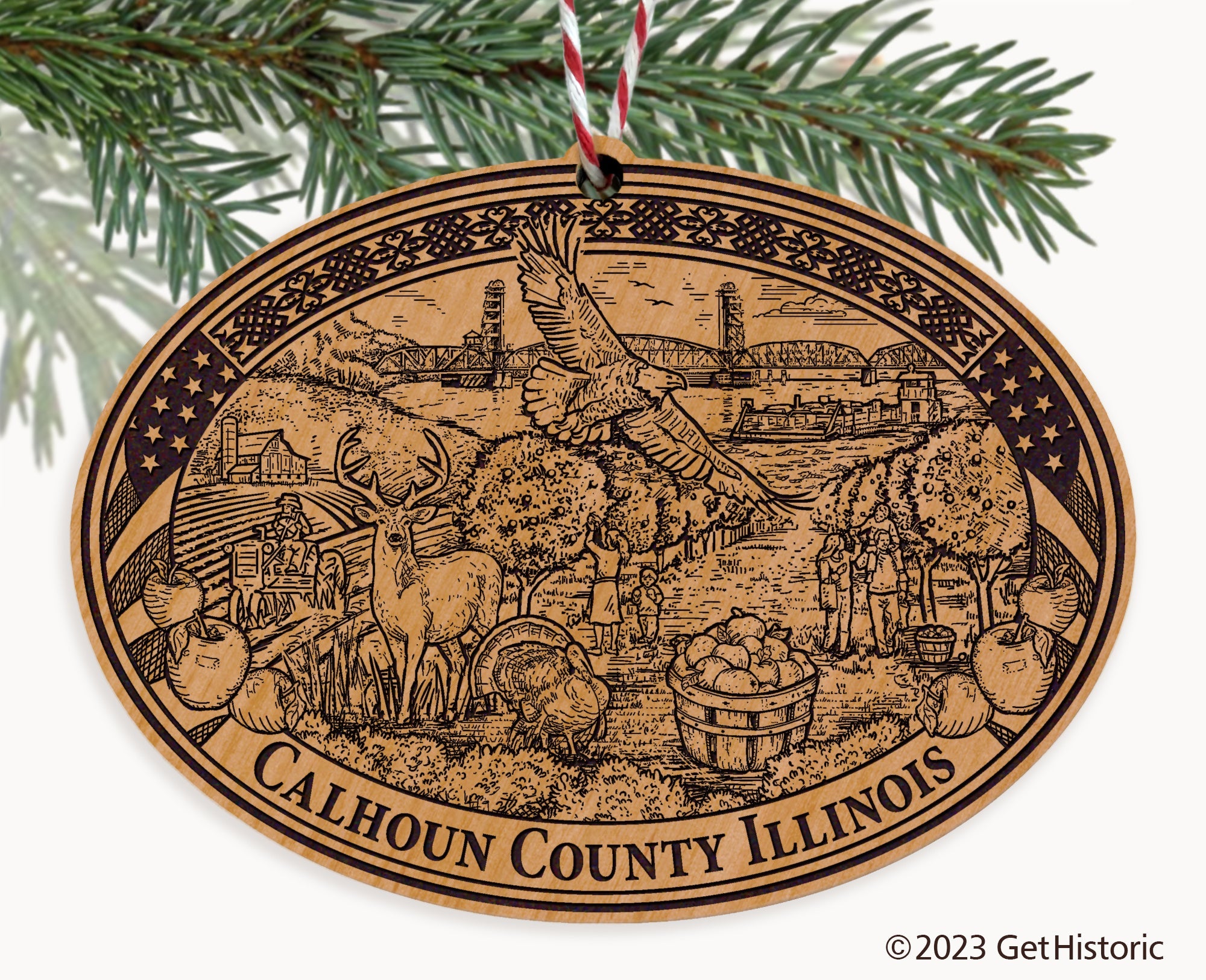 Calhoun County Illinois Engraved Natural Ornament