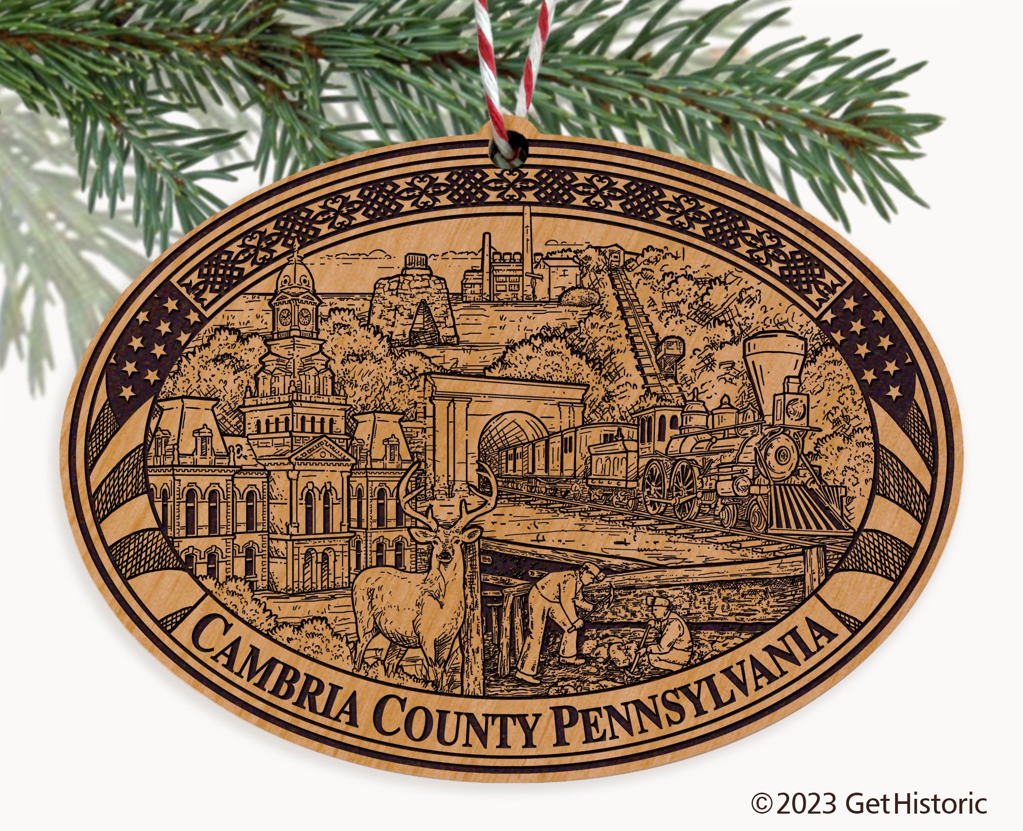 Cambria County Pennsylvania Engraved Natural Ornament