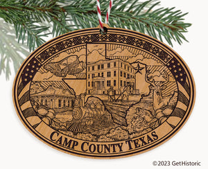 Camp County Texas Engraved Natural Ornament