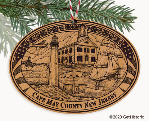 Cape May County New Jersey Engraved Natural Ornament