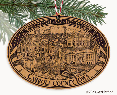 Carroll County Iowa Engraved Natural Ornament