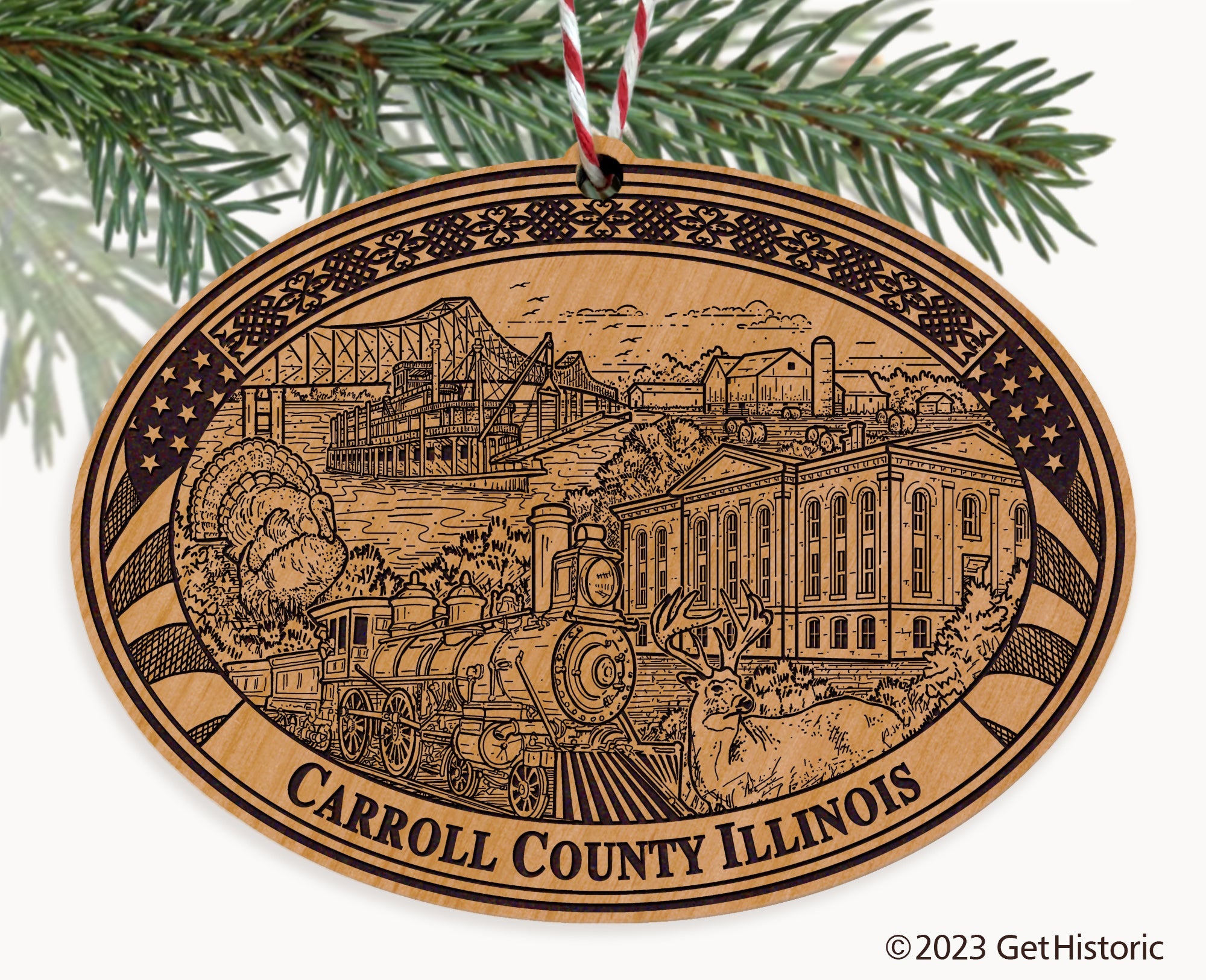 Carroll County Illinois Engraved Natural Ornament
