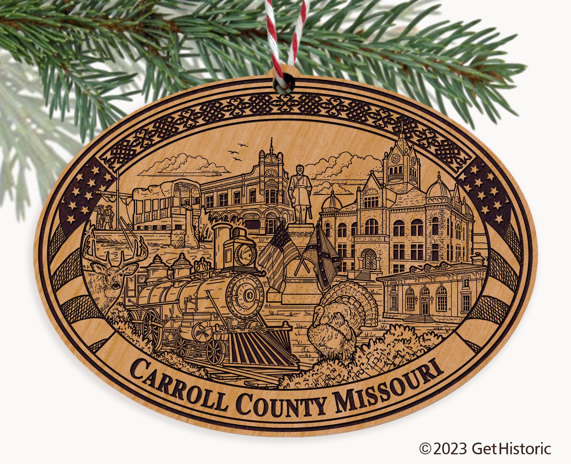 Carroll County Missouri Engraved Natural Ornament