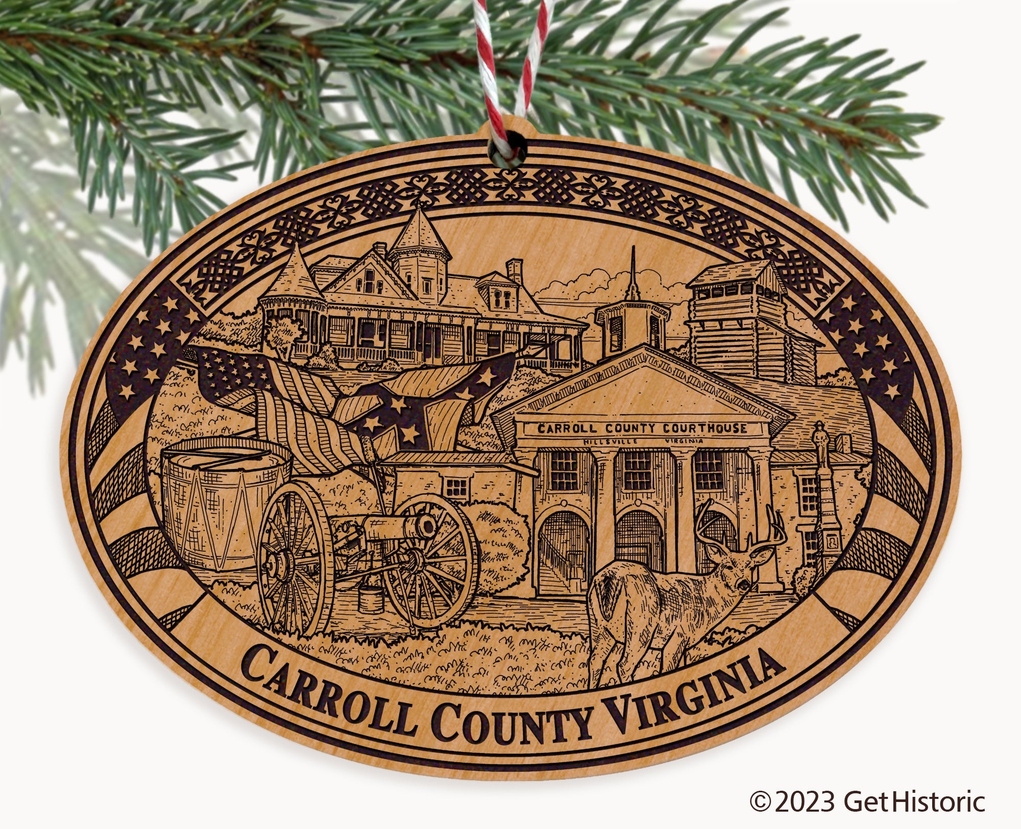 Carroll County Virginia Engraved Natural Ornament