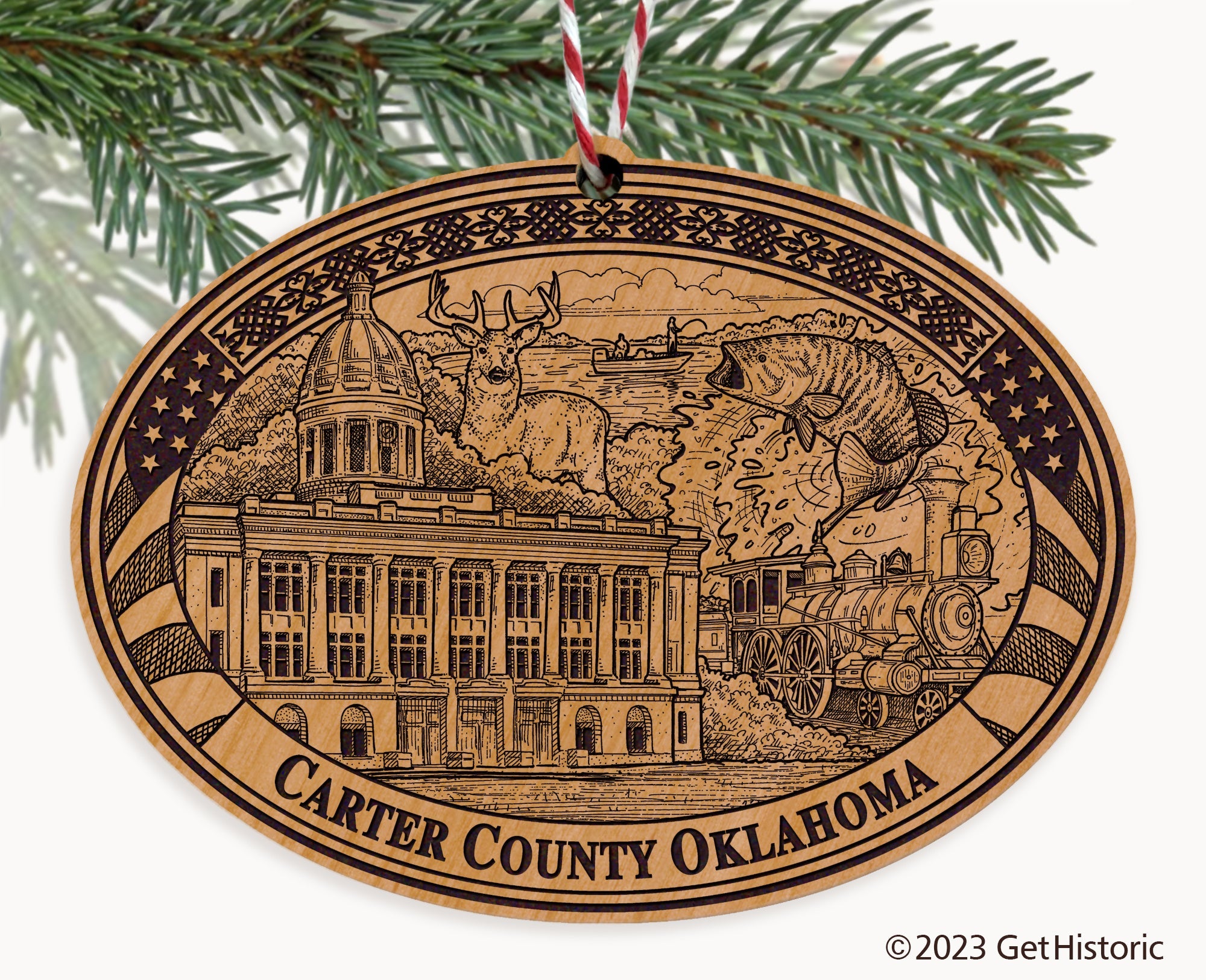Carter County Oklahoma Engraved Natural Ornament