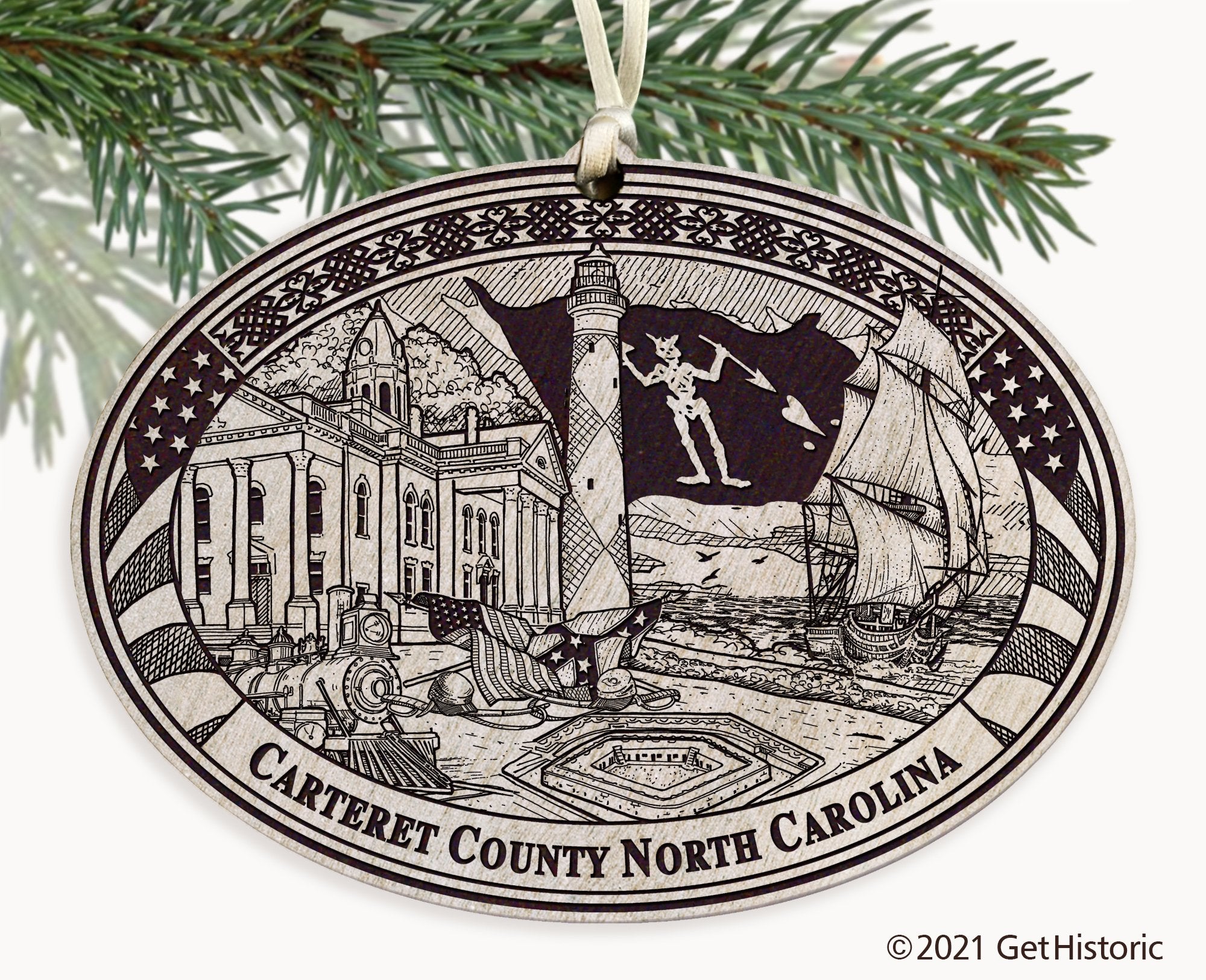 Carteret County North Carolina Engraved Ornament