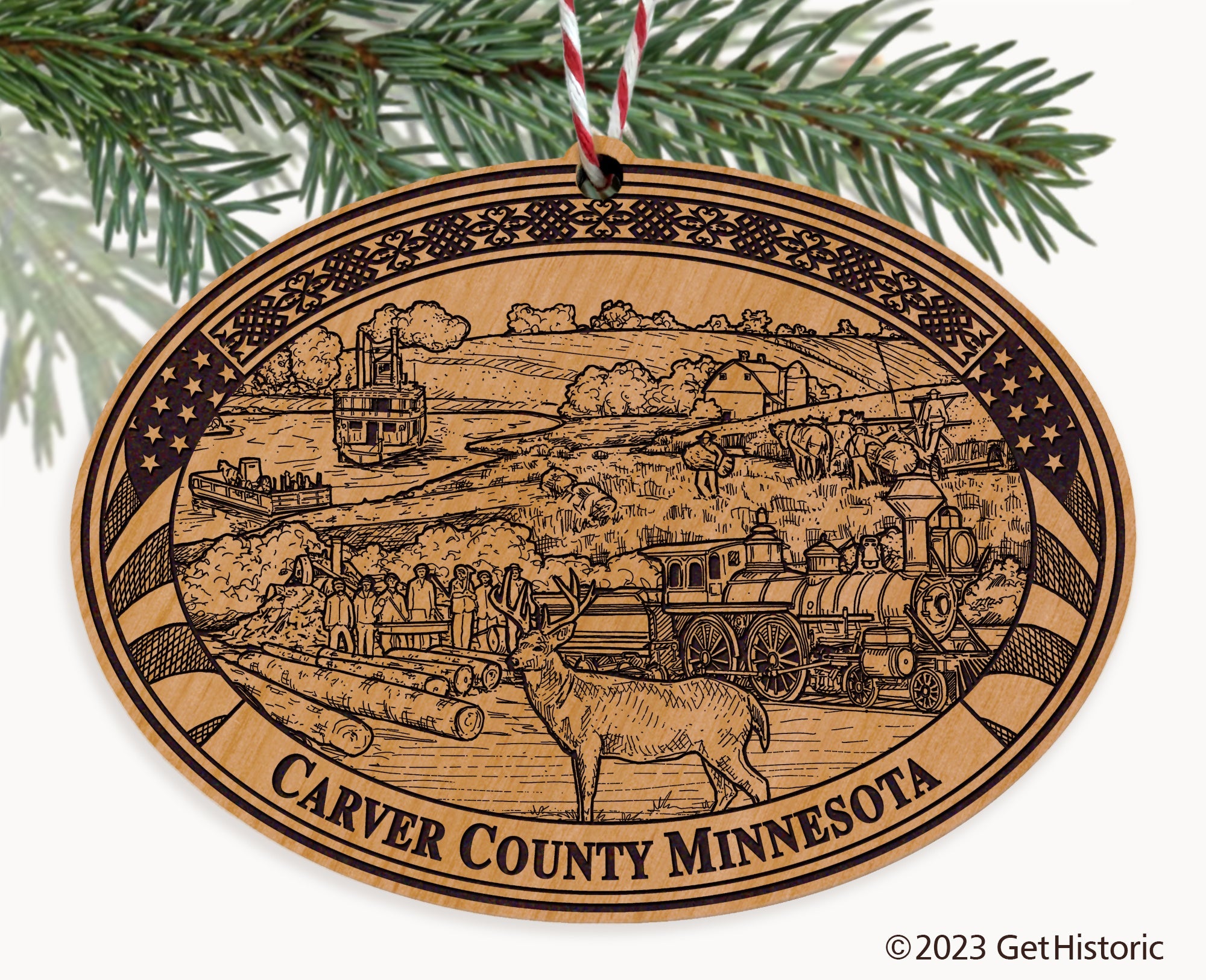 Carver County Minnesota Engraved Natural Ornament