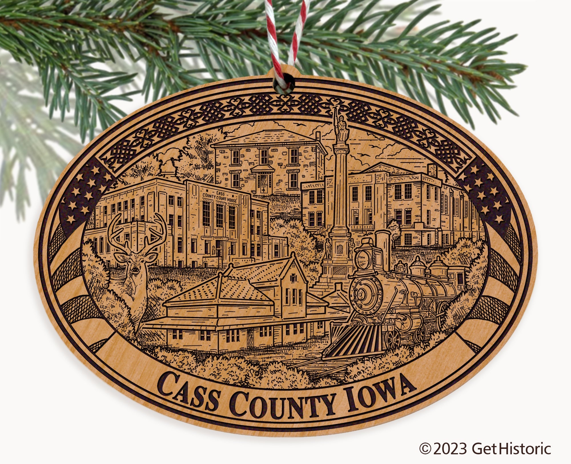 Cass County Iowa Engraved Natural Ornament