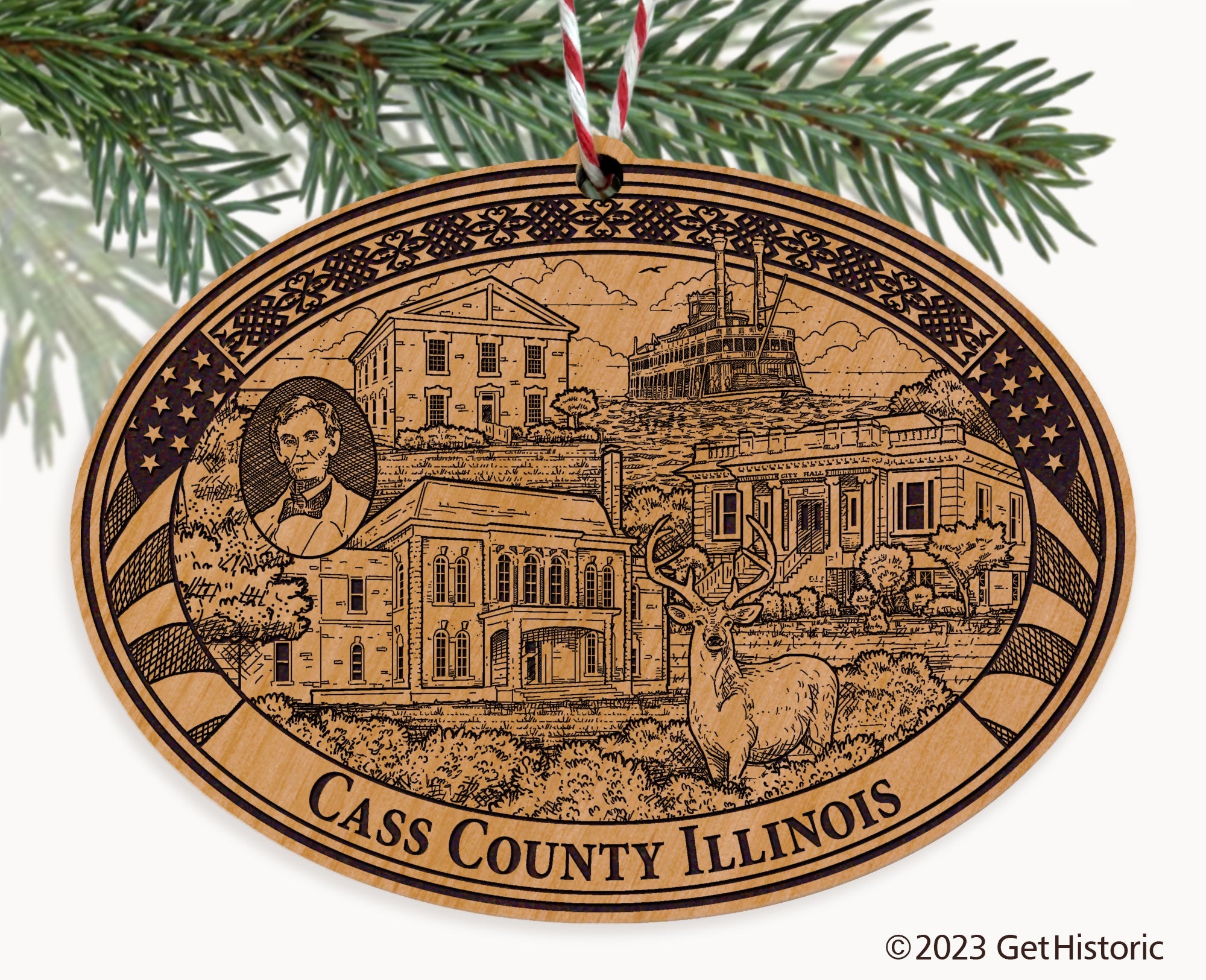 Cass County Illinois Engraved Natural Ornament