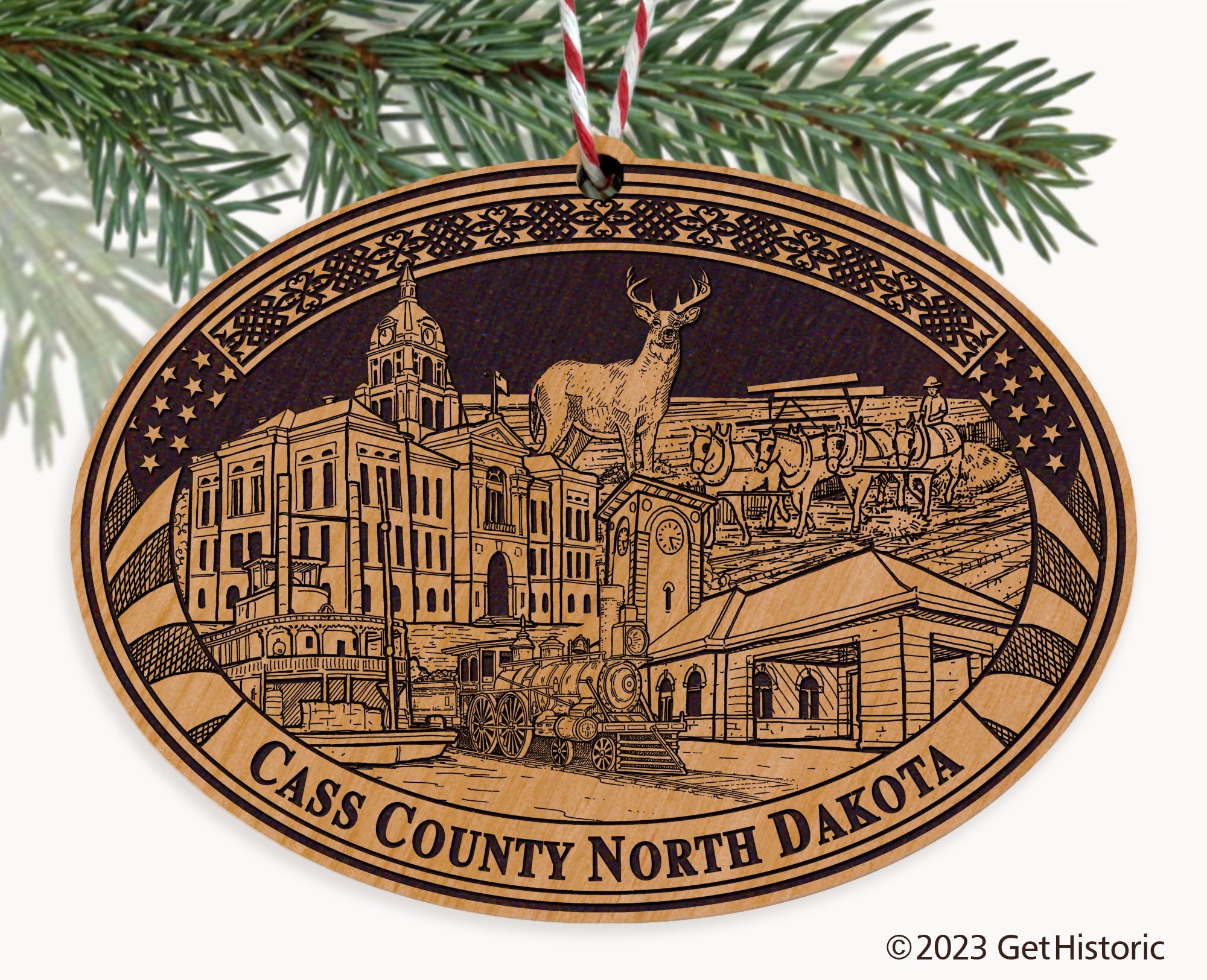 Cass County North Dakota Engraved Natural Ornament