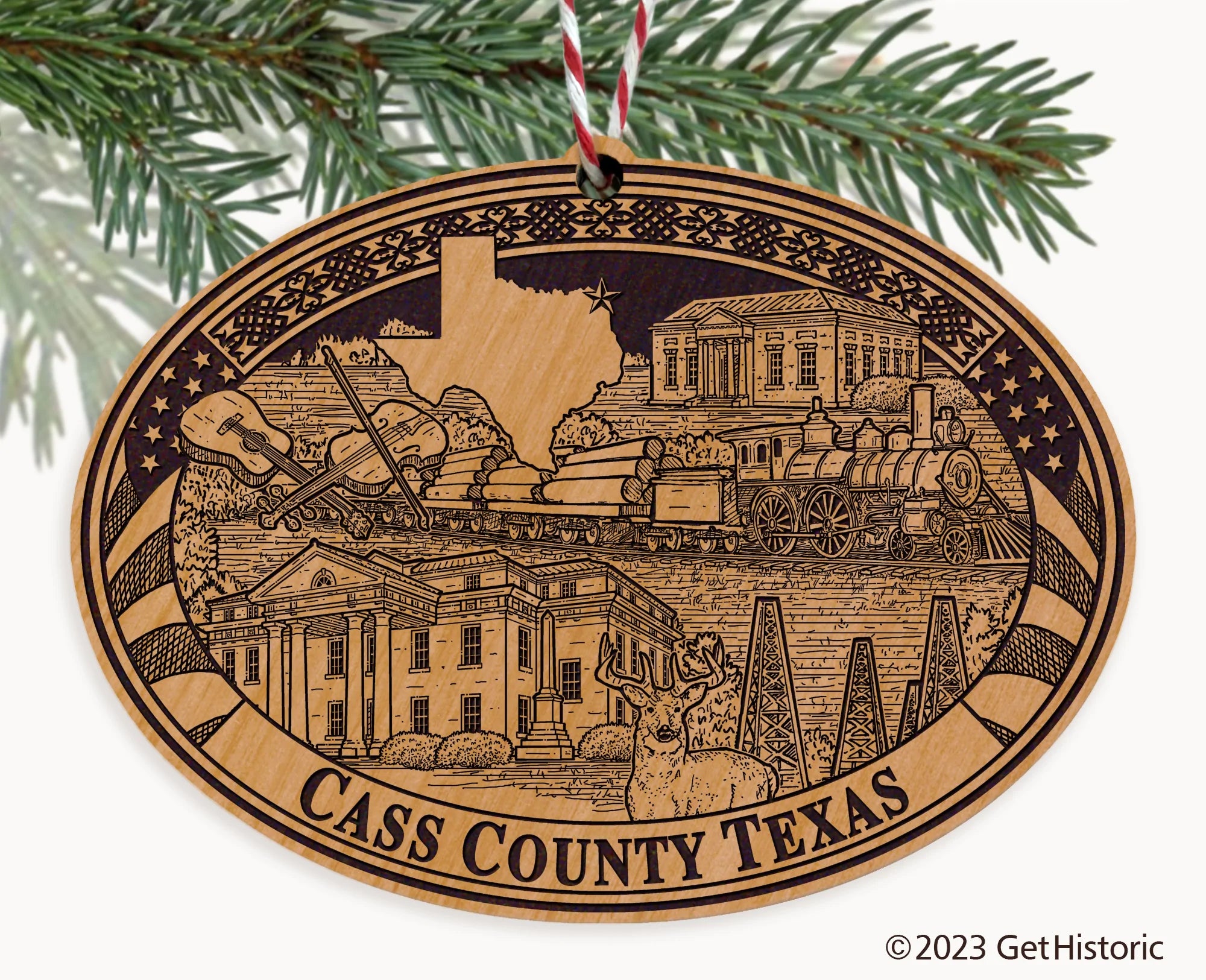 Cass County Texas Engraved Natural Ornament