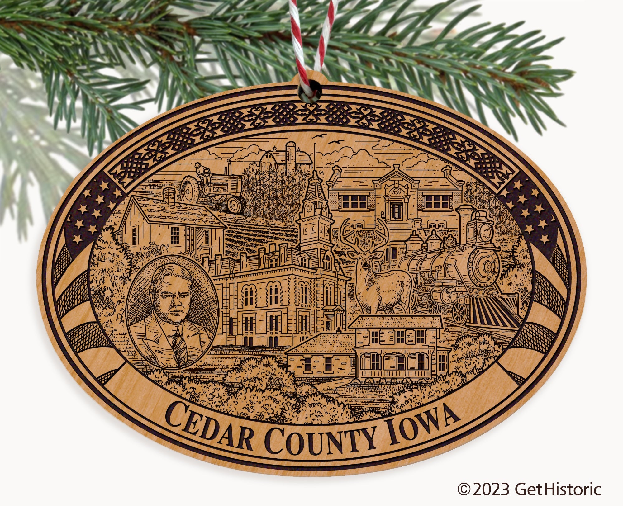 Cedar County Iowa Engraved Natural Ornament