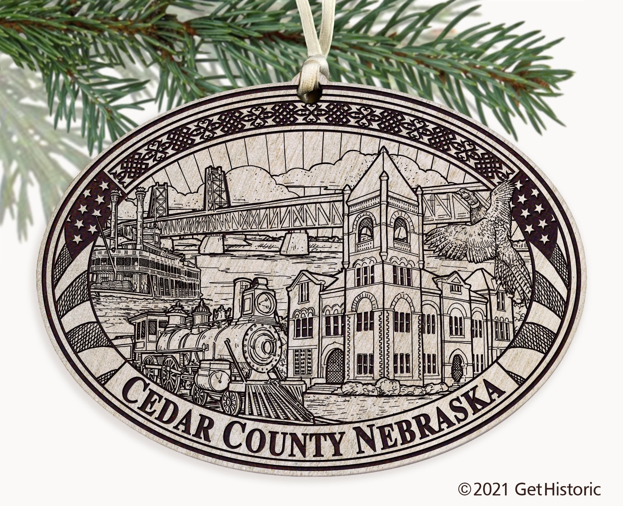 Cedar County Nebraska Engraved Ornament