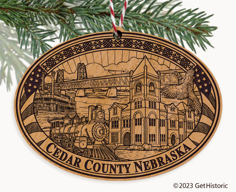Cedar County Nebraska Engraved Natural Ornament