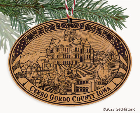 Cerro Gordo County Iowa Engraved Natural Ornament