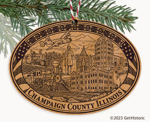 Champaign County Illinois Engraved Natural Ornament