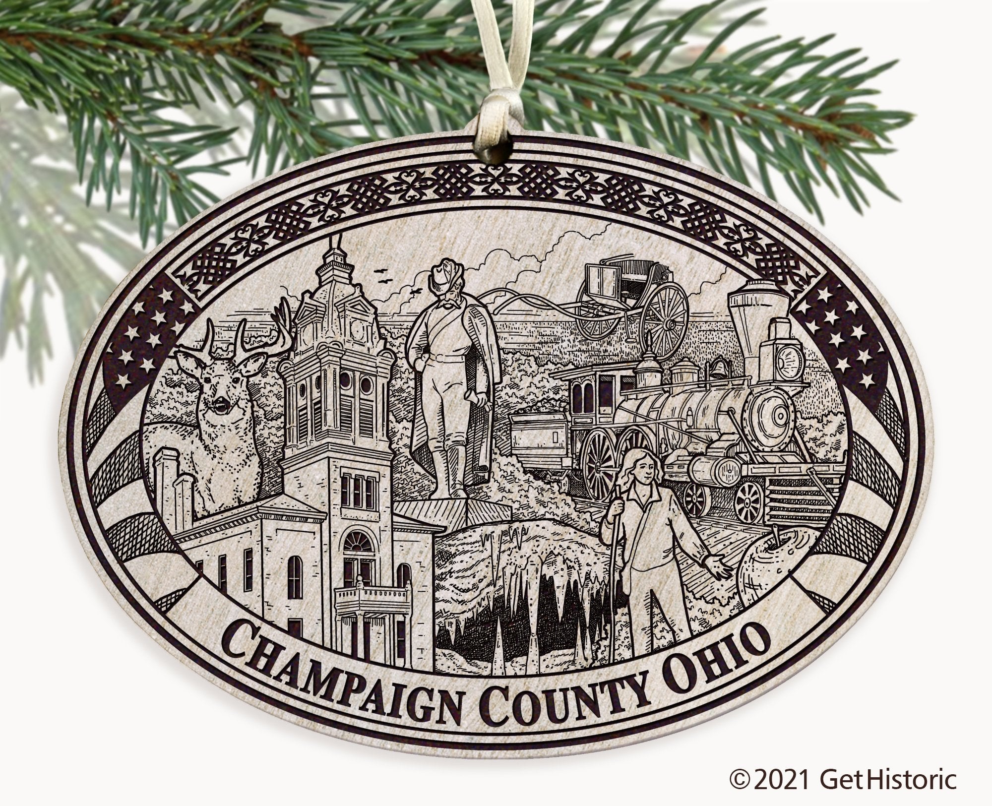 Champaign County Ohio Engraved Ornament