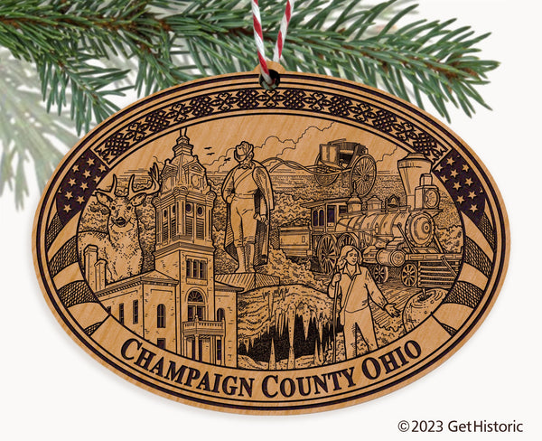 Champaign County Ohio Engraved Natural Ornament
